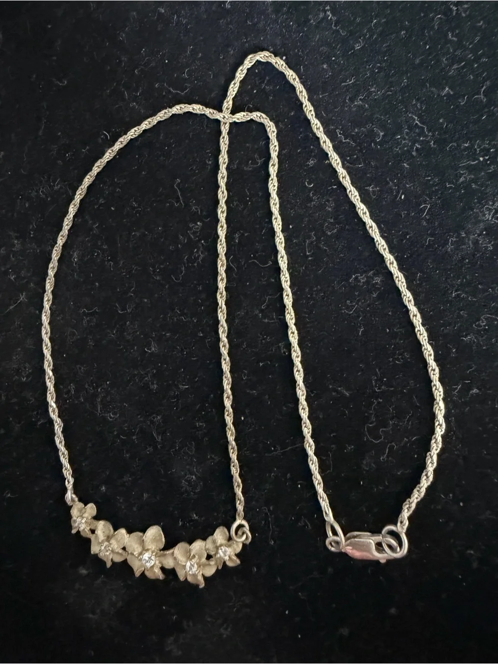925 Sterling silver orchid flower bar necklace